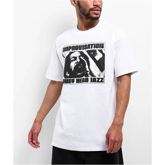 【★百貨店SALE★6/11真夜中2時迄】オベイ Obey 【 Improvisation White T-Shirt Men\u0027s White 】 白いこと 白いこと ティーシャツ メンズ 白いこと 白いこと