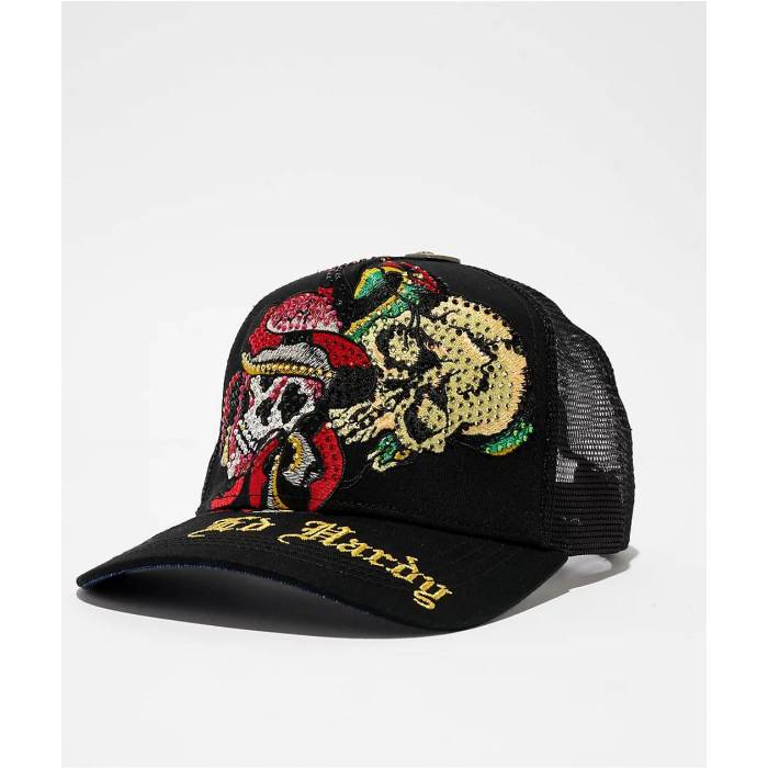 【★百貨店SALE★6/11真夜中2時迄】エドハーディー Ed Hardy 【 Skulls Rhinestone Black Trucker Hat Men\u0027s Black 】 黒いこと 黒いこと トラッカー メンズ 黒いこと 黒いこと