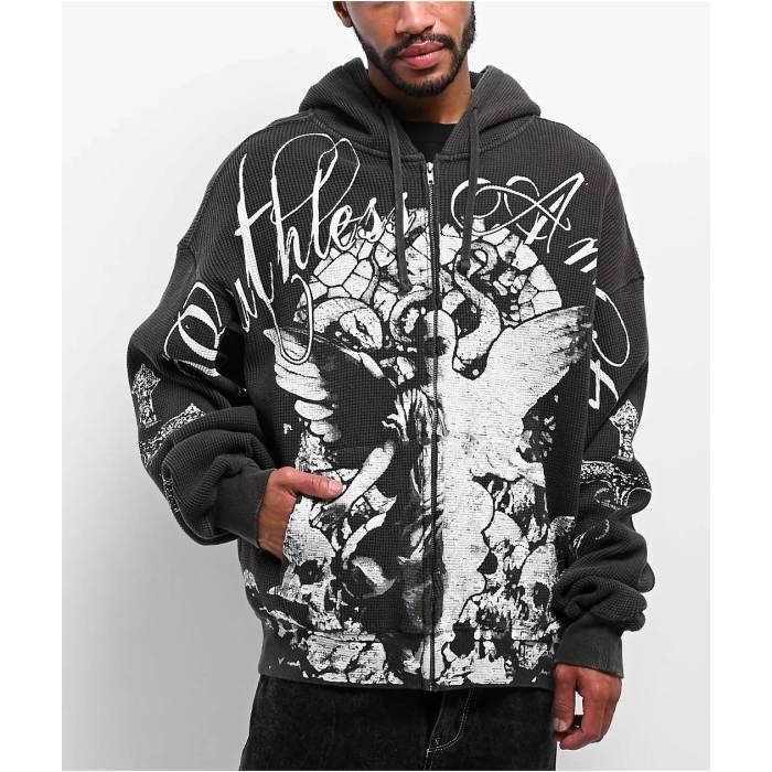 【★百貨店SALE★6/11真夜中2時迄】Ninth Hall 【 Stone Black Thermal Zip Hoodie Men\u0027s Black 】 黒いこと 黒いこと フーディー パーカー メンズ 黒いこと 黒いこと