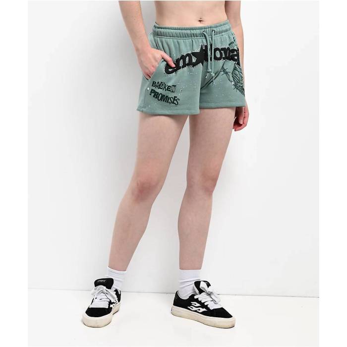 Broken Promises 【 Emotional Embrace Green Sweat Shorts Women's Blue 】 green 緑・グリーン Sweat スウェット ショーツ レディース 青色 ブルー