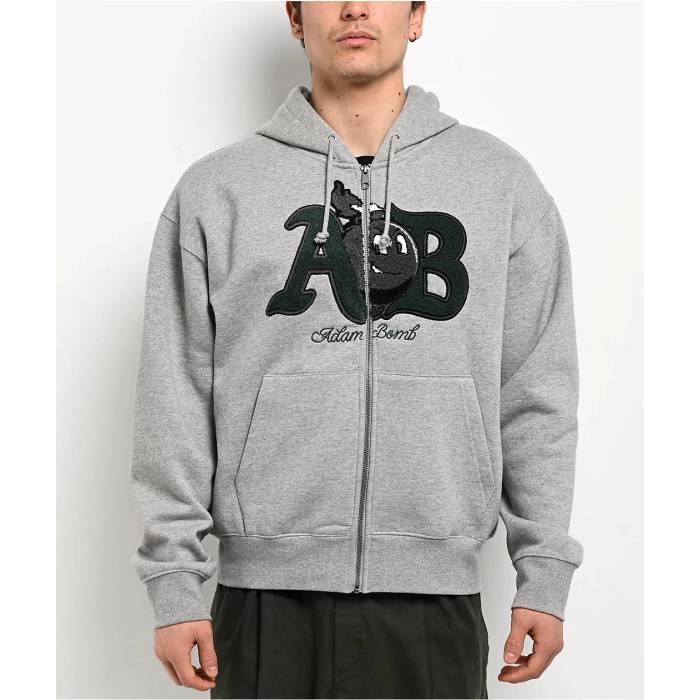 Adam Bomb 【 Mascot Chenille Grey Zip Hoodie Men's Medium Grey 】 灰色 グレー フーディー パーカー メンズ 灰色 グレー