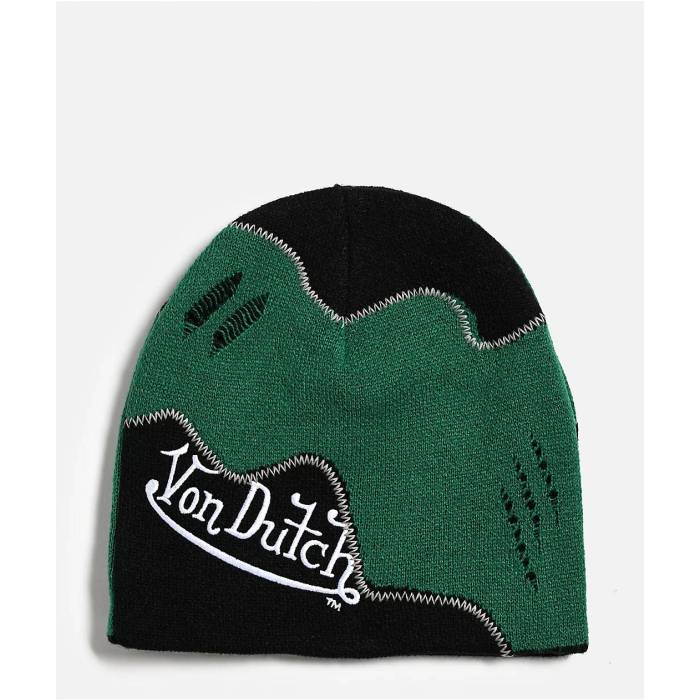 フォンダッチ Von Dutch 【 Patchy Pine Skully Beanie Men\u0027s Dark Green 】 旗がしら かぶり笠 メンズ green 緑・緑であること