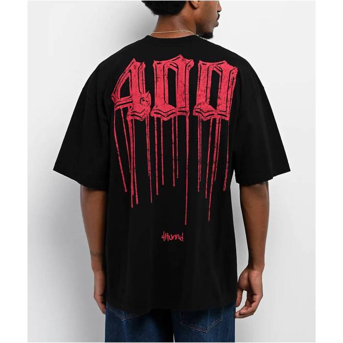4Hunnid 【 400 Drip Black Wash T-Shirt Men's Black 】 黒色 ブラック Tシャツ メンズ 黒色 ブラック