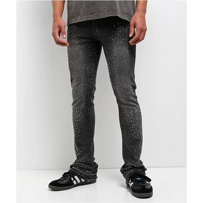 【★百貨店SALE★6/11夜夜中2時迄】アメリカンスティッチ American Stitch 【 Rhinestone Black Wash Bootcut Jeans Men\u0027s Grey 】 黒いこと 黒いこと デニム メンズ 薄墨色 薄墨色
