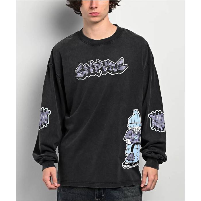 エンパイア Empyre 【 Punky Plaid Vintage Black Long Sleeve T-Shirt Men's Black 】 vintage ビンテージ・ヴィンテージ 黒色 ブラック Sleeve スリーブ Tシャツ メンズ 黒色 ブラック