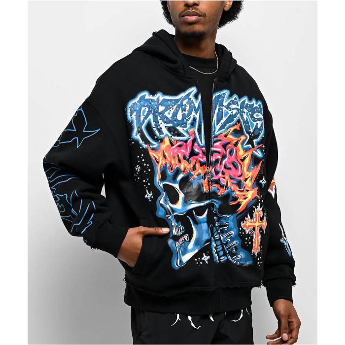 【★百貨店SALE★6/11真夜中2時迄】Broken Promises 【 Numskull Rhinestone Black Zip Hoodie Men\u0027s Black 】 黒いこと 黒いこと フーディー パーカー メンズ 黒いこと 黒いこと