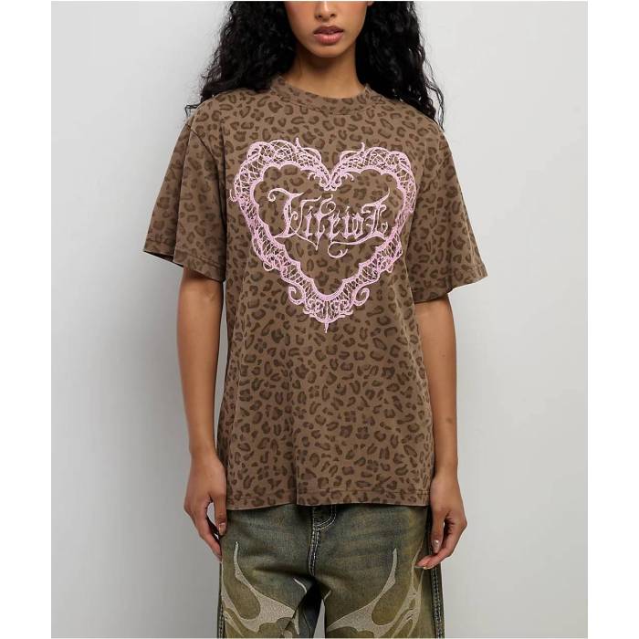Vitriol 【 Lace Heart Leopard T-Shirt Women\u0027s Brown 】 ヒョウ柄 レオパード プルオーバー レディース 赤銅色 赤銅色