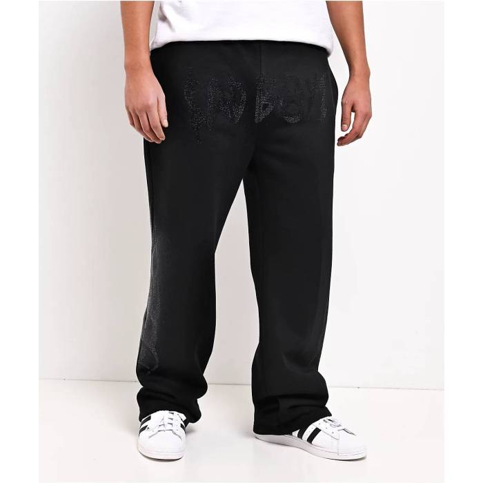 【★百貨店SALE★6/11夜夜中2時迄】Sad Boyz 【 $Ad Boyz By Junior H Rhinestone Flames Black Sweatpants Men\u0027s Black 】 フレームス 黒いこと 黒いこと ロングタイツ メンズ 黒いこと 黒いこと