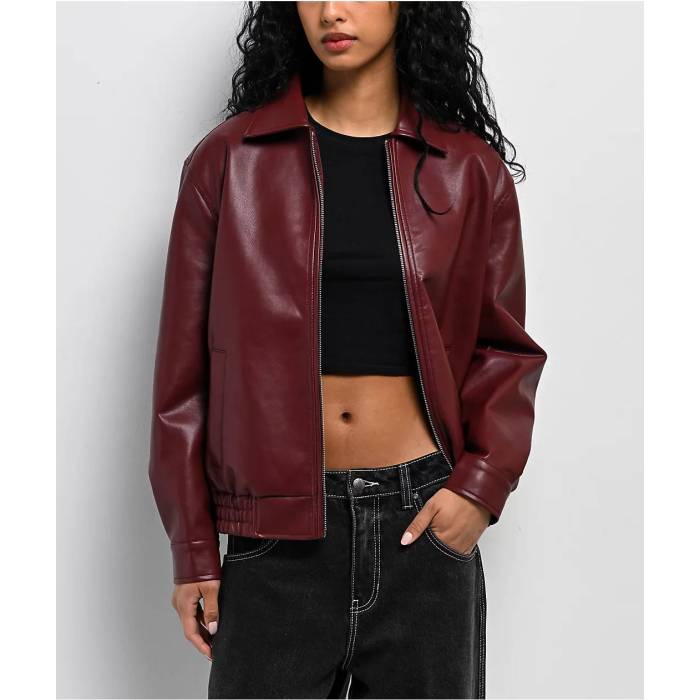 Stitch Fusion 【 Burgandy Bomber Jacket Women\u0027s Dark Red 】 Jacket 上衣 レディース Red 赤・赤いこと