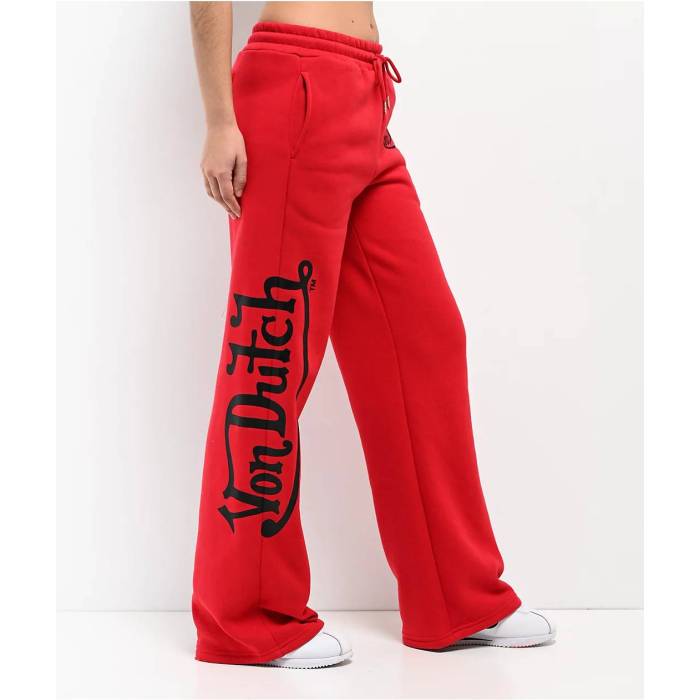 フォンダッチ Von Dutch 【 Red Wide Leg Sweatpants Women's Red 】 Red 赤・レッド ロングタイツ レディース Red 赤・レッド