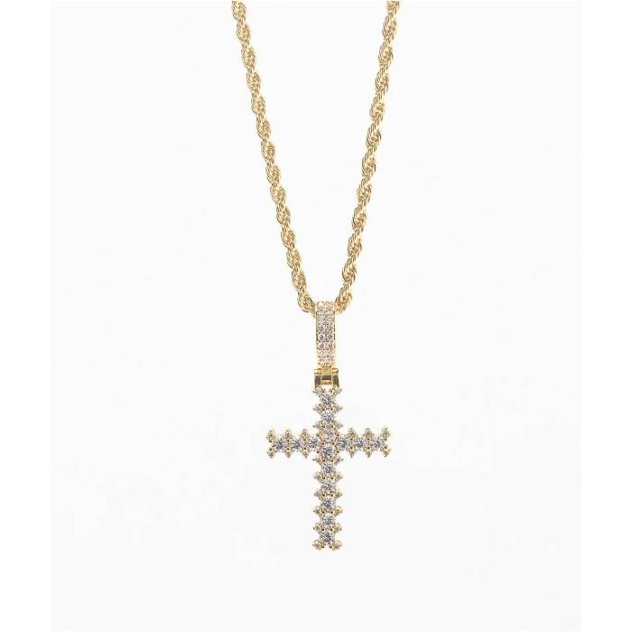 The Gold Gods 【 Gold Flooded Cross Rope 20\" Chain Necklace Men\u0027s Gold 】 ゴールド 首飾り メンズ ゴールド"