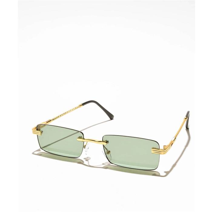 Eyeking 【 Rimless Braid Green & Gold Rectangle Sunglasses Men's - 】 green 緑・グリーン ゴールド サングラス メンズ NULL