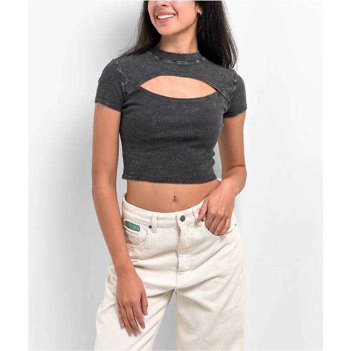 Ninth Hall Fundamentals 【 Cuddie Black Wash Cutout Fitted Crop Top Women - 】 黒色 ブラック Crop クロップ レディース NULL