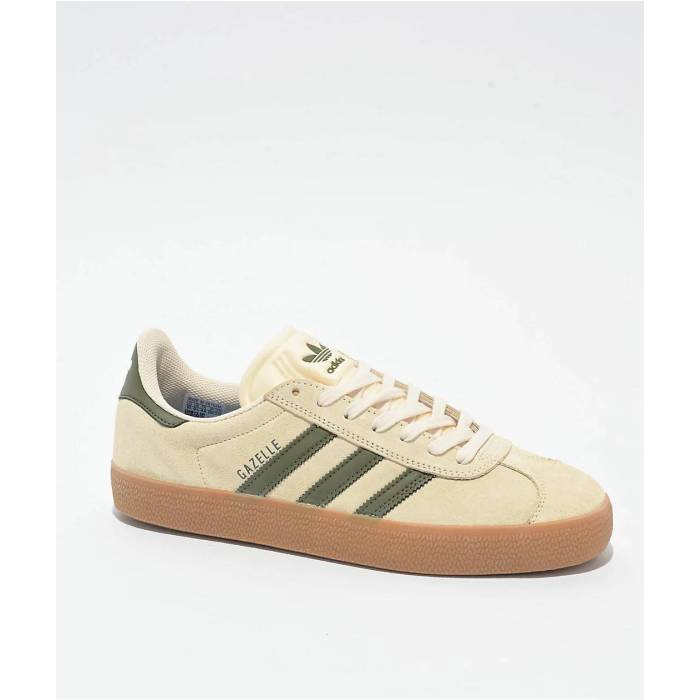 アディダス Adidas 【 Gazelle Adv Ecru Tint Focus Olive \u0026 Gum Skate Shoes Men\u0027s Natural 】 ガゼル olive オリーブ Skate 滑る シューズ 運動すること靴 メンズ 自然的