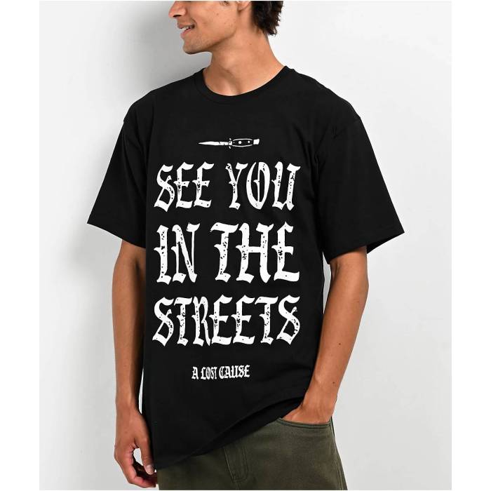 A Lost Cause 【 Streets Black T-Shirt Men\u0027s Black 】 黒いこと 黒いこと プルオーバー メンズ 黒いこと 黒いこと