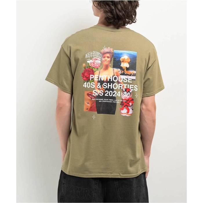 40S & Shorties 【 X Penthouse Collage Green T-Shirt Men's Beige 】 green 緑・グリーン Tシャツ メンズ ベージュ