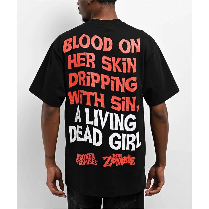 Broken Promises 【 X House Of 1000 Corpses Living Dead Girl Black T-Shirt Men\u0027s Black 】 黒いこと 黒いこと プルオーバー メンズ 黒いこと 黒いこと