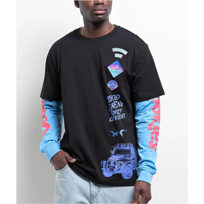 Cookies Clothing 【 Cookies Tree Division Black 2Fer Long Sleeve T-Shirt Men\u0027s Black 】 黒いこと 黒いこと Sleeve 捩り プルオーバー メンズ 黒いこと 黒いこと
