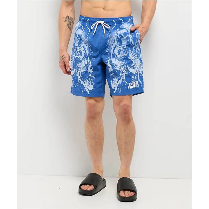 【★百貨店SALE★6/11真夜中2時迄】Broken Promises 【 Cruel Summer Blue Board Shorts Men\u0027s Blue 】 Summer 朱夏 青碧 青碧 さる股引き メンズ 青碧 青碧