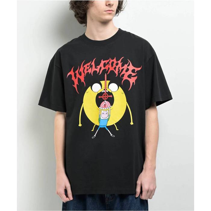 Welcome Skateboards 【 Adventure Time X Welcome Reality Black T-Shirt Men's Black 】 タイム 黒色 ブラック Tシャツ メンズ 黒色 ブラック