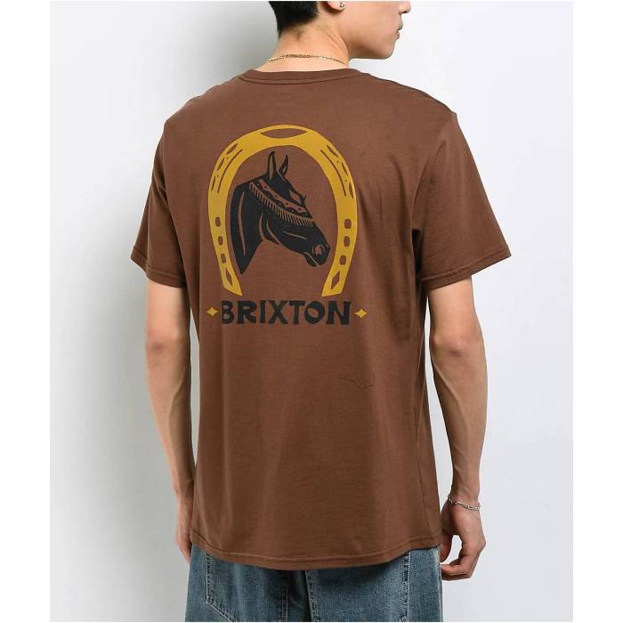 【★百貨店SALE★6/11真夜中2時迄】ブリクス米トン Brixton 【 Blind Pinecone Brown T-Shirt Men\u0027s Brown 】 赤銅色 赤銅色 ティーシャツ メンズ 赤銅色 赤銅色