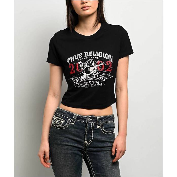 トゥルーレリジョン True Religion 【 Og Crystal Buddha Black Crop T-Shirt Women's Black 】 黒色 ブラック Crop クロップ Tシャツ レディース 黒色 ブラック
