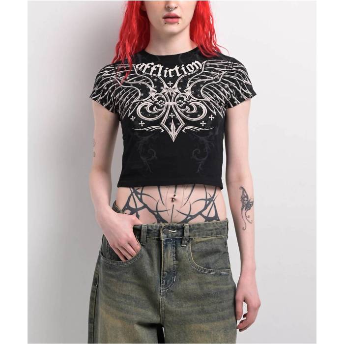 アフリクション Affliction 【 Chrome Black Crop T-Shirt Women's Black 】 黒色 ブラック Crop クロップ Tシャツ レディース 黒色 ブラック 18,177円