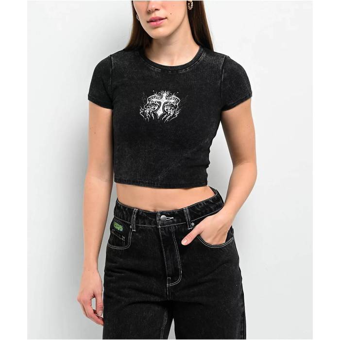 Ninth Hall 【 Nicole Black Wash Crop T-Shirt Women Black 】 黒色 ブラック Crop クロップ Tシャツ レディース 黒色 ブラック