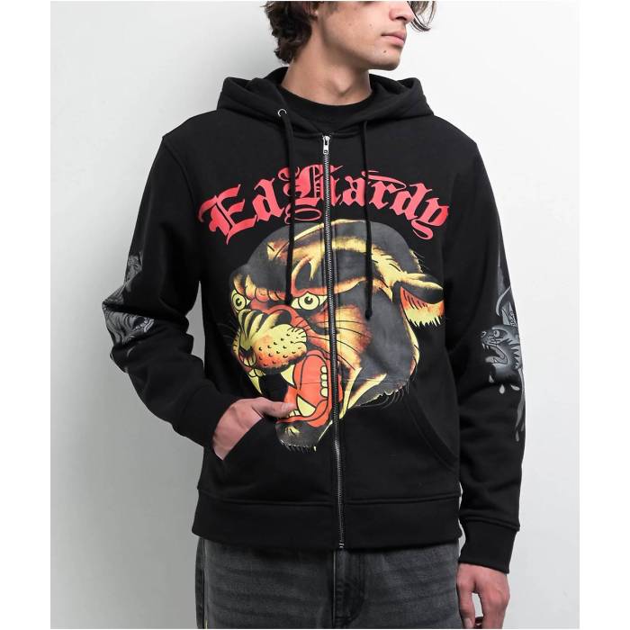【★百貨店SALE★6/11十二時2時迄】エドハーディー Ed Hardy 【 Panther Black Zip Hoodie Men\u0027s Black 】 黒いこと 黒いこと フーディー パーカー メンズ 黒いこと 黒いこと