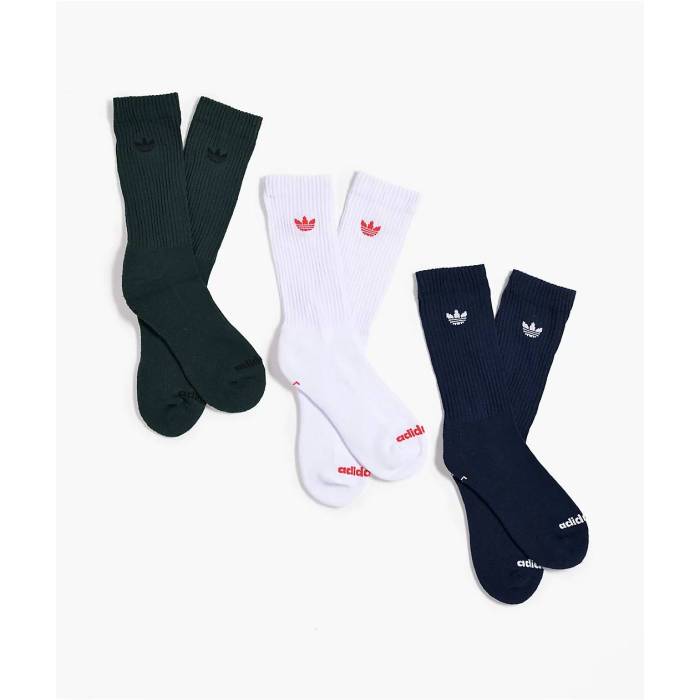 アディダス Adidas 【 Originals Trefoil 3 Pack Green White & Blue Crew Socks Men's Multicolor 】 オリジナルス トレフォイル green 緑・グリーン 白色 ホワイト 青色 ブルー クルー ソックス・靴下 メンズ