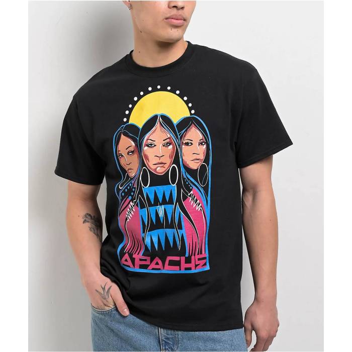 Apache 【 Women Black T-Shirt Men\u0027s Black 】 黒いこと 黒いこと プルオーバー メンズ 黒いこと 黒いこと