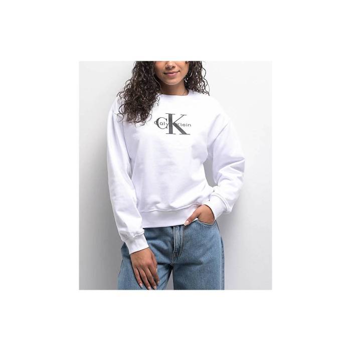 【★百貨店SALE★6/11十二時2時迄】カルバンクライン Calvin Klein 【 Monologo White Crewneck Sweatshirt Women\u0027s White 】 白いこと 白いこと 汗水 調教師 レディース 白いこと 白いこと