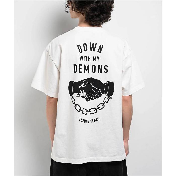 【★百貨店SALE★6/11真夜中2時迄】Lurking Class By Sketchy Tank 【 Down With My Demons White T-Shirt Men\u0027s White 】 落ち込む 白いこと 白いこと ティーシャツ メンズ 白いこと 白いこと