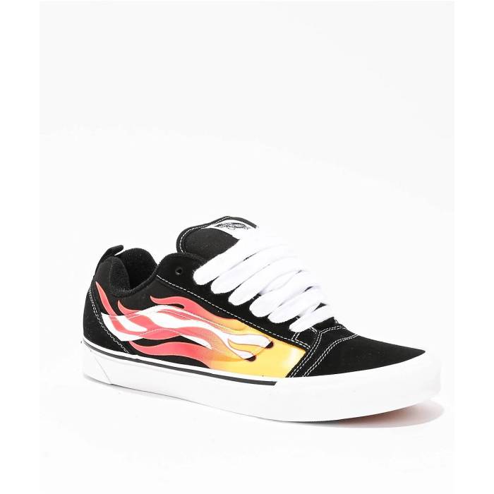 ヴァンズ Vans 【 Knu Skool Flame Black & Red Skate Shoes Men's Black 】 黒色 ブラック Red 赤・レッド Skate スケート シューズ 運動靴 メンズ 黒色 ブラック|スニケス