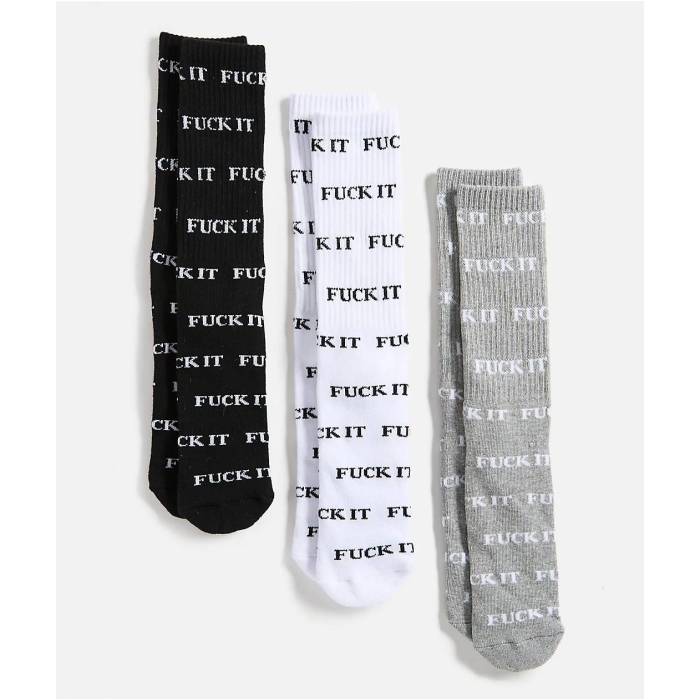 ハフ Huf 【 Fuck It 3 Pack Black White & Grey Crew Socks Men's Multicolor 】 黒色 ブラック 白色 ホワイト 灰色 グレー クルー ソックス・靴下 メンズ|スニケス