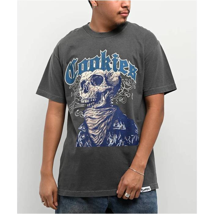 Cookies Clothing 【 Cookies Skulled Black Wash T-Shirt Men's Charcoal 】 黒色 ブラック Tシャツ メンズ チャコール