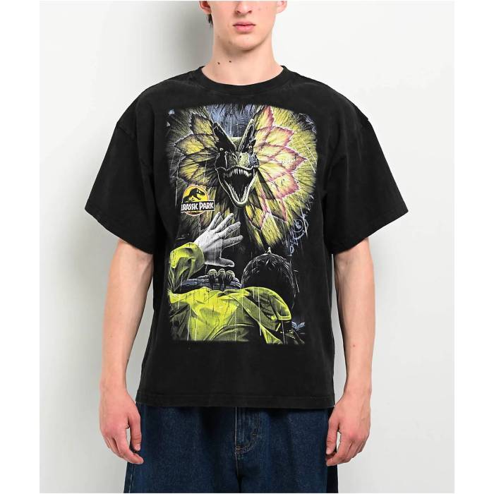 Episode 【 Jurassic Park Venomous Black Wash T-Shirt Men\u0027s Charcoal 】 運動場 黒いこと 黒いこと プルオーバー メンズ 濃灰色