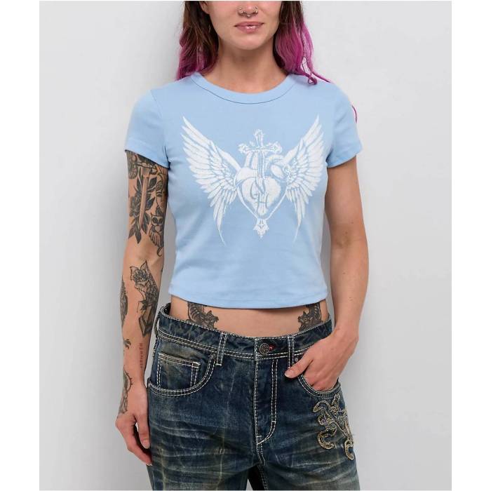Ninth Hall 【 Cross My Heart Blue Crop T-Shirt Women Blue 】 青色 ブルー Crop クロップ Tシャツ レディース 青色 ブルー