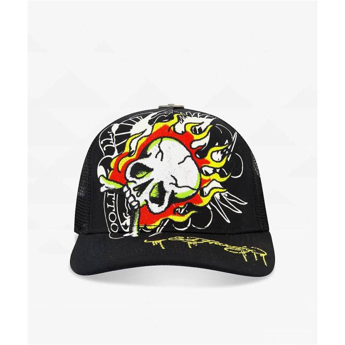 【★百貨店SALE★6/11真夜中2時迄】エドハーディー Ed Hardy 【 Fire Skull Black Trucker Hat Men\u0027s Black 】 火の手 黒いこと 黒いこと トラッカー メンズ 黒いこと 黒いこと