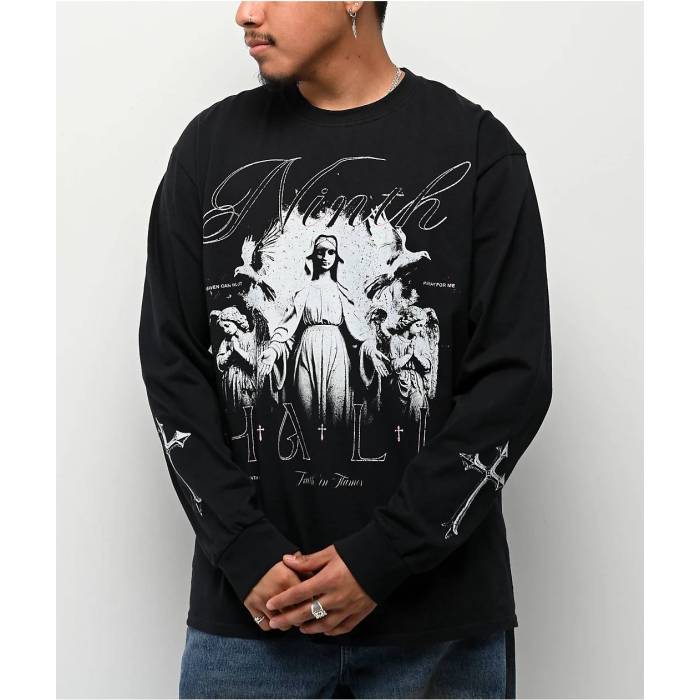 【★百貨店SALE★6/11真夜中2時迄】Ninth Hall 【 Heaven Can Wait Black Long Sleeve T-Shirt Men\u0027s Black 】 黒いこと 黒いこと Sleeve 衣袂 ティーシャツ メンズ 黒いこと 黒いこと