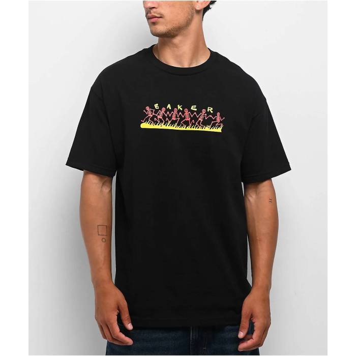 Baker Skateboards 【 Baker Dancing Skellies Black T-Shirt Men's Black 】 黒色 ブラック Tシャツ メンズ 黒色 ブラック|スニケス
