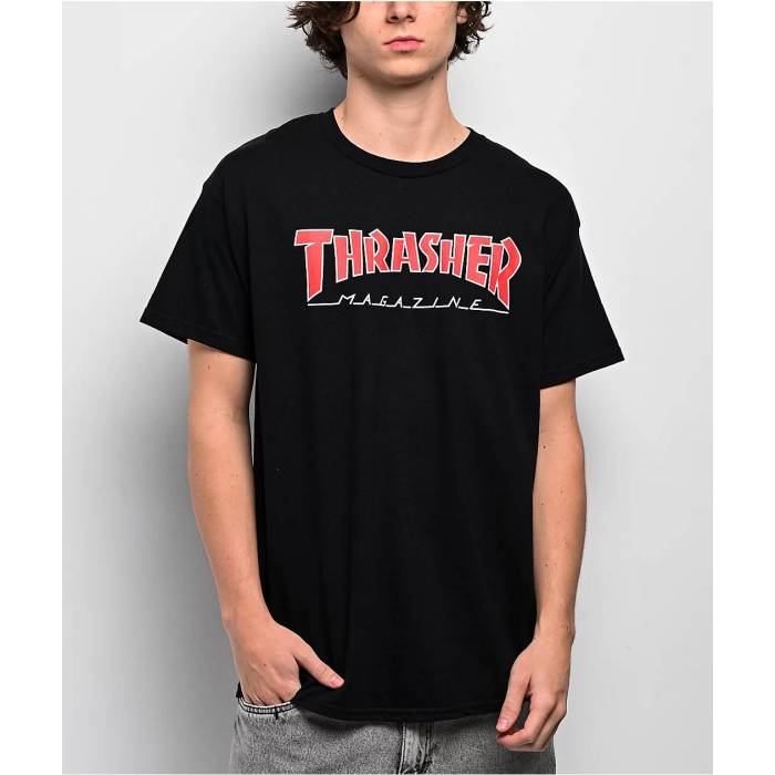 Thrasher 【 Outline Black T-Shirt Men\u0027s Black 】 黒いこと 黒いこと プルオーバー メンズ 黒いこと 黒いこと