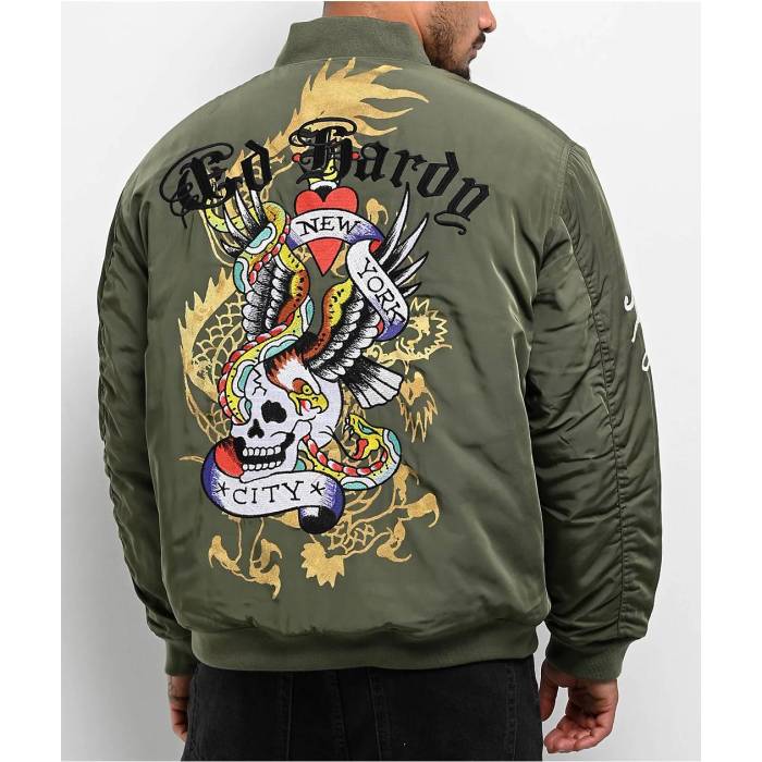 エドハーディー Ed Hardy 【 Nyc Skull Olive Bomber Jacket Men's Dark Green 】 olive オリーブ Jacket ジャケット メンズ green 緑・グリーン 29,055円