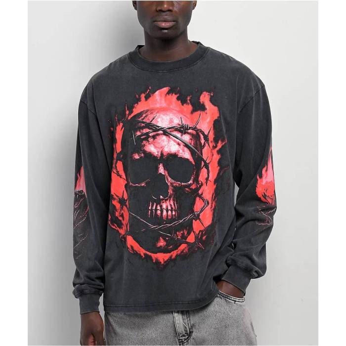 Ninth Hall 【 Rider Charcoal Long Sleeve T-Shirt Men\u0027s Charcoal 】 濃灰色 Sleeve 捩り プルオーバー メンズ 濃灰色