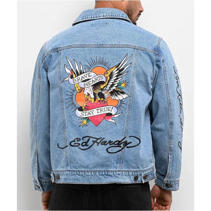 エドハーディー Ed Hardy 【 Skull Light Blue Wash Denim Jacket Men's Light Pastel Blue 】 青色 ブルー デニム Jacket ジャケット メンズ 青色 ブルー
