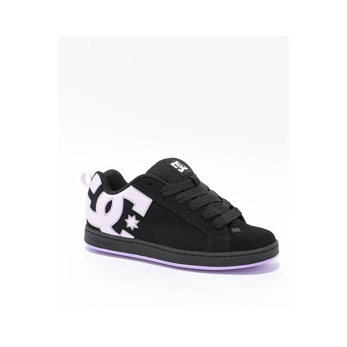 【★百貨店SALE★6/11真夜中2時迄】ディーシー Dc 【 Court Graffik Black \u0026 Lilac Skate Shoes Women\u0027s Black 】 厚地の外套 黒いこと 黒いこと Skate 滑る シューズ 運動すること靴 レディース 黒いこと 黒いこと