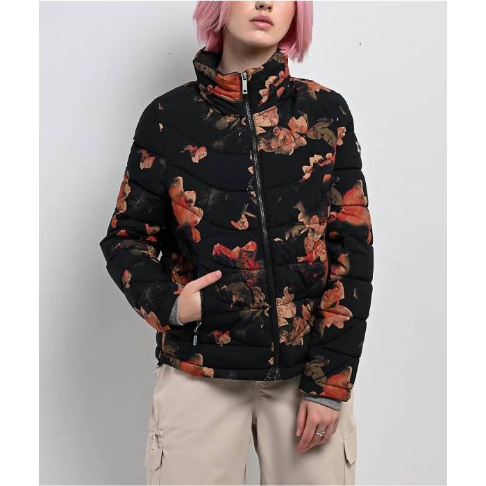 ロキシー Roxy 【 Christal Rose Garden Puffer Jacket Women's Black 】 Rose ローズ Jacket ジャケット レディース 黒色 ブラック