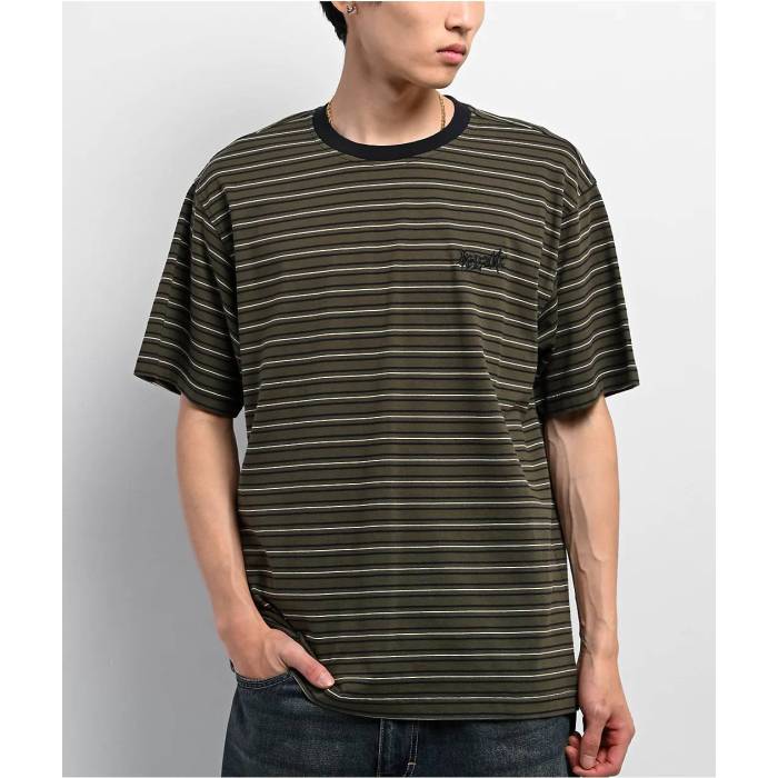 【★百貨店SALE★6/11真夜中2時迄】Welcome Skateboards 【 Welcome Recess Forest Night Stripe Knit T-Shirt Men\u0027s Dark Green 】 フォレスト ナイト爵 Stripe 縞模様 編み物 ティーシャツ メンズ green 緑・緑であること