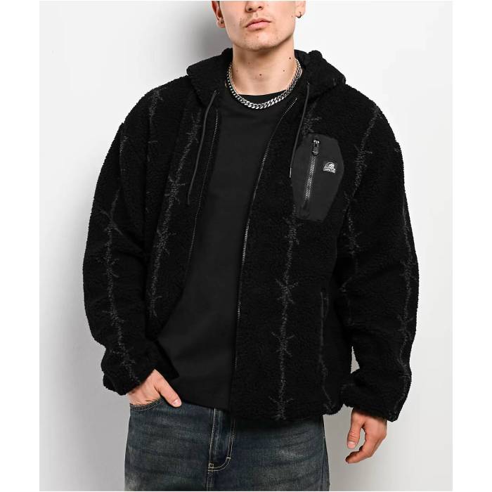 【★百貨店SALE★6/11夜夜中2時迄】Lurking Class By Sketchy Tank 【 Barbed Black Sherpa Zip Hoodie Men\u0027s Black 】 黒いこと 黒いこと フーディー パーカー メンズ 黒いこと 黒いこと