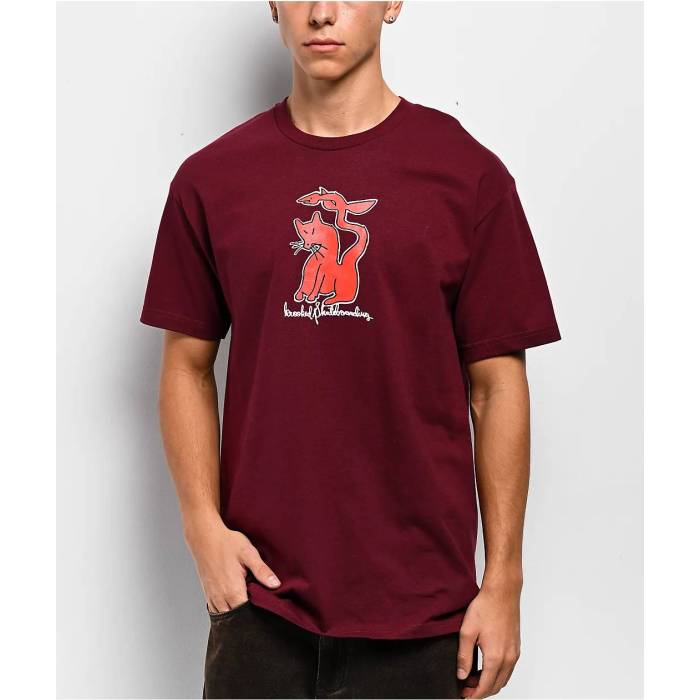 Krooked Skateboards 【 Krooked Kat Serpent Burgundy T-Shirt Men's Red 】 ワイン色・バーガンディー Tシャツ メンズ Red 赤・レッド